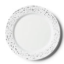 Disposable 10 White & Silver Reusable Plastic Plate 23cm - Pebbled 
