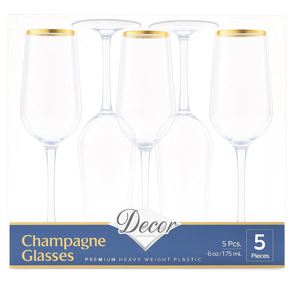 5 Transparent & Gold Reusable  Champagne & Cocktail Cups  - Line.