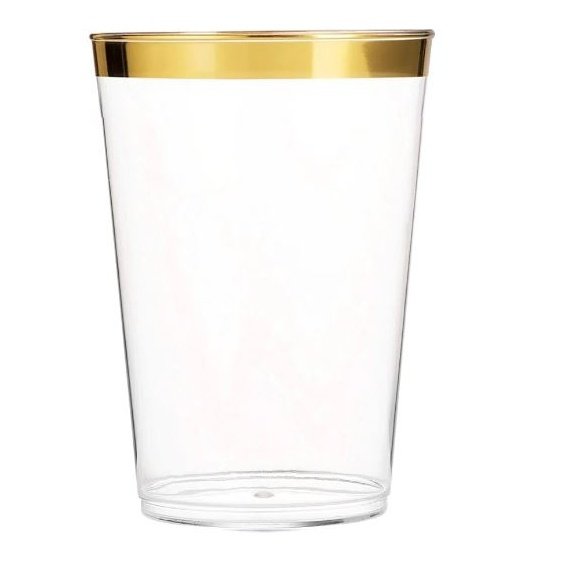 Disposable 10 Transparent & Gold Reusable Plastic Tumblers 300ml - Line 