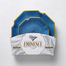 24 Blue & Gold Reusable Plastic Dinnerware Set 26 cm + 19 cm - Eminence