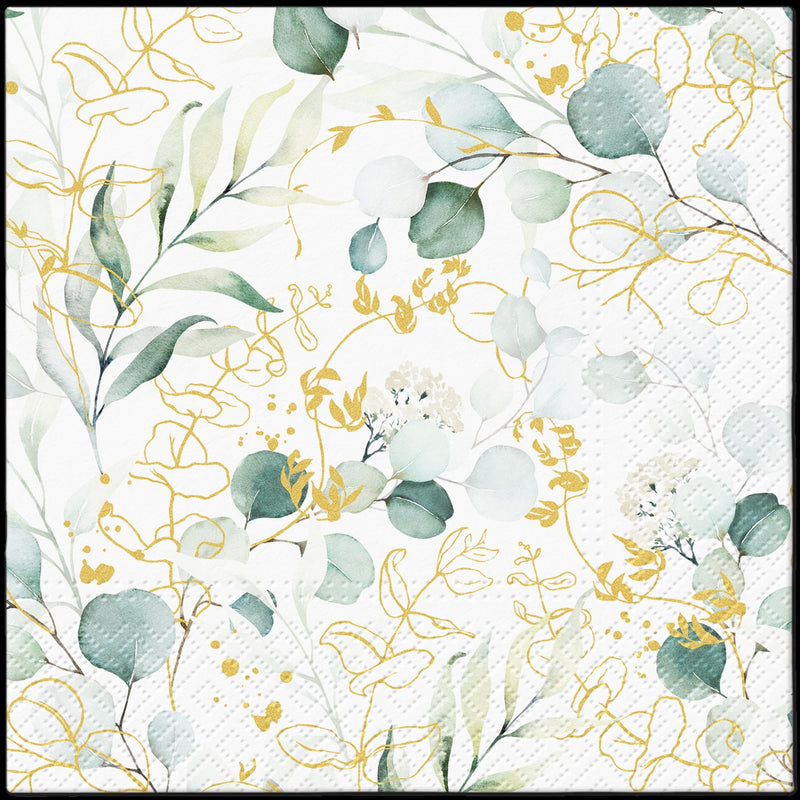 Disposable 20 Gold & Green Napkin 33x33cm/13inch 