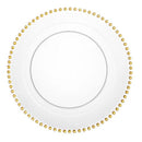 Disposable 10 Transparent & Gold Reusable Plastic Plate 19cm - Beaded 