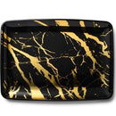 2 Black & Gold Rectangular Reusable Plastic Serving Tray 20x28cm - Marble