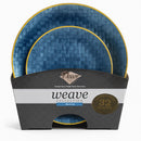 Disposable 32 Blue & Gold Reusable Plastic Dinnerware Set - Weave 