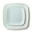 Disposable 32 Turquoise & Gold Square Reusable Plastic Dinnerware Set - Classic 