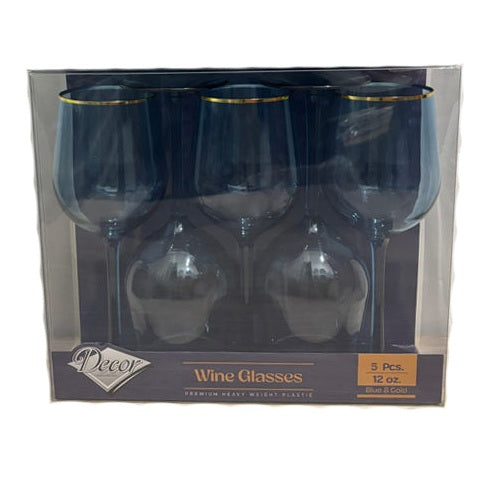 Disposable 5 Blue & Gold Reusable Wine Cups - Line. 