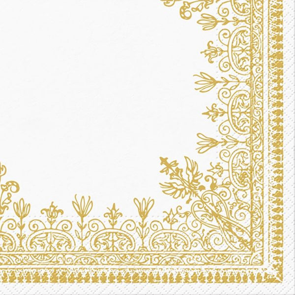 Disposable 20 Gold Napkin 33x33cm - Ornamental Frame Gold 