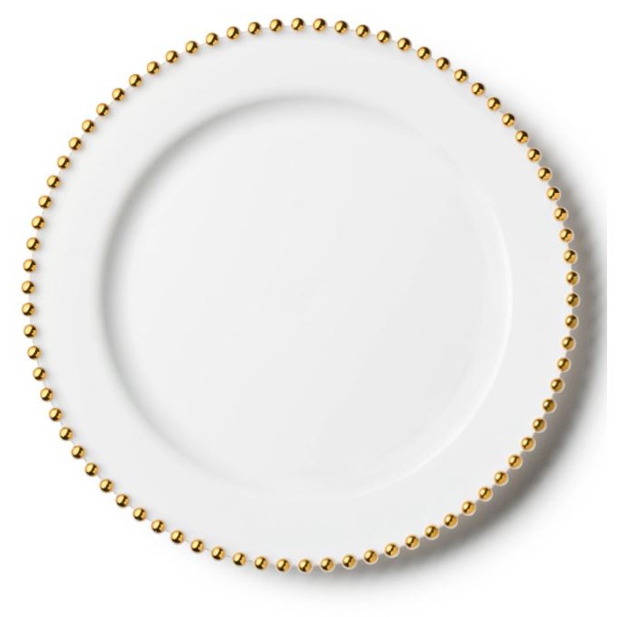 Disposable 2 White & Gold Reusable Plastic Charger Plate 33 Cm - Beaded 
