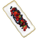 Disposable 2 White & Gold Rectangular Reusable Plastic Serving Tray 35x15cm - Aristocrat 