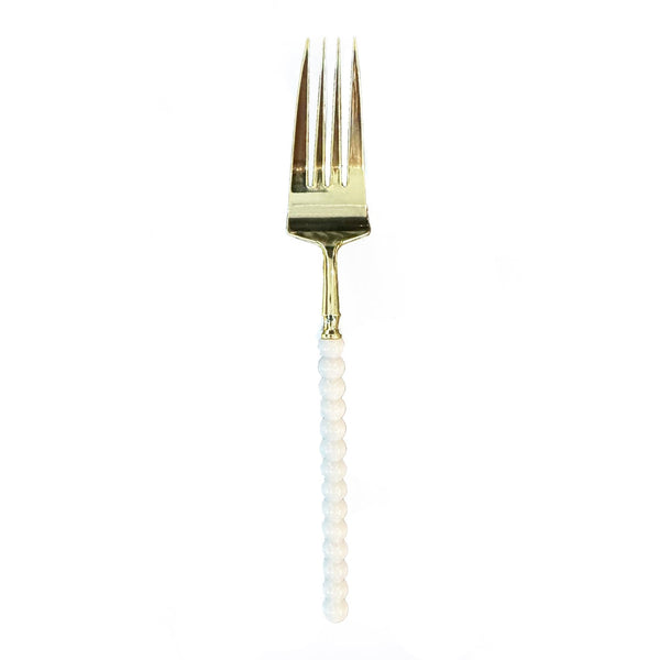 Disposable 12 White & Gold Reusable Plastic Forks - Pearl 