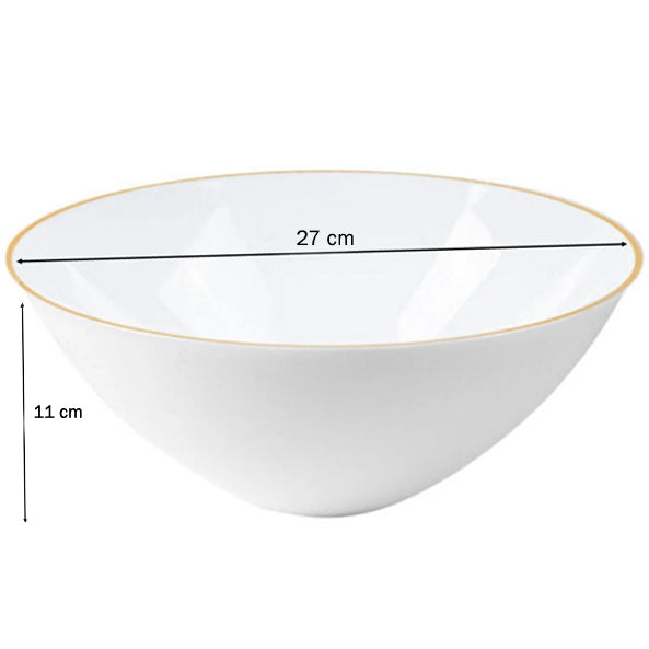 Disposable 1 White & Gold Reusable Serving Bowl - Curve 