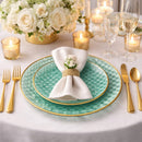 Disposable 32 Green & Gold Reusable Plastic Dinnerware Set - Weave 