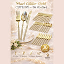 Disposable 36 Gold Glitter & Gold Reusable Plastic Combo Cutlery - Pearl 
