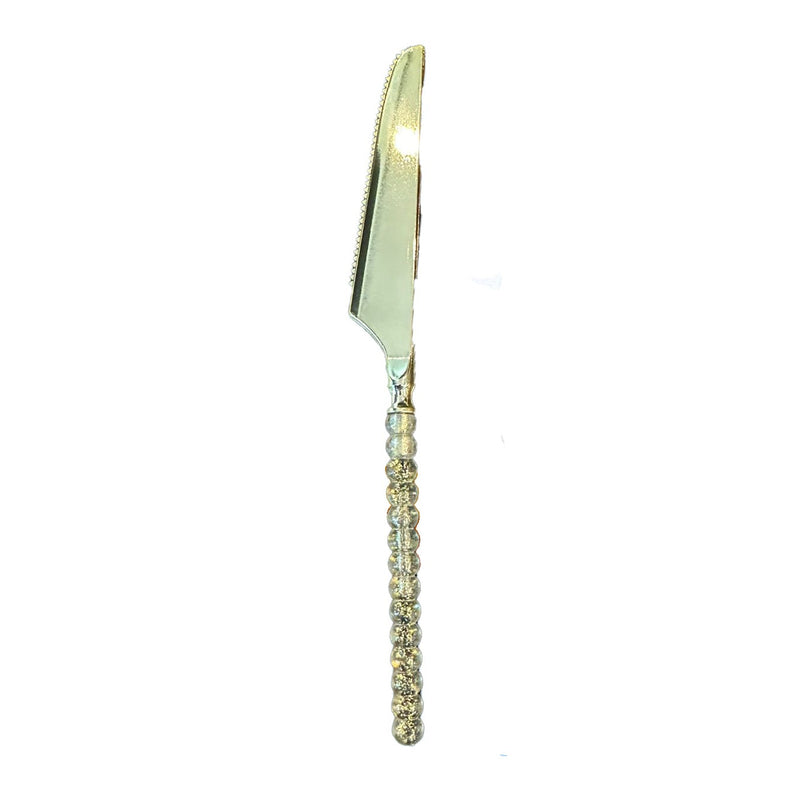 Disposable 12 Gold Glitter & Gold Reusable Plastic Knives - Pearl 