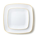 Disposable 32 White & Gold Square Reusable Plastic Dinnerware Set - Classic 