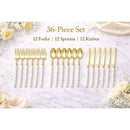 Disposable 36 White & Gold Reusable Plastic Combo Cutlery - Pearl 