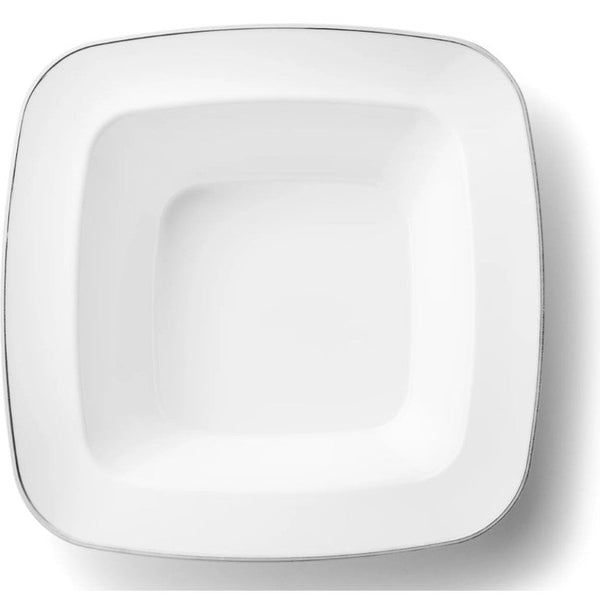 Disposable 10 White & Silver Square Reusable Plastic Dessert Bowl - Contour 