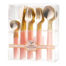 Disposable 40 Pink & Gold Reusable Plastic Combo Cutlery - Noble 