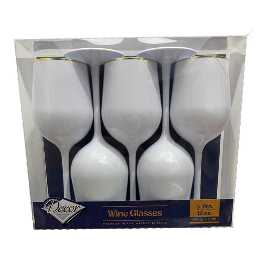 5 White & Gold Reusable  Wine Cups  - Line