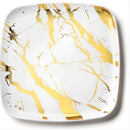 2 White & Gold Square Reusable Plastic Serving Tray 35x35cm - Marble