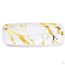 Disposable 2 White & Gold Oval Reusable Plastic Serving Tray 16x45cm - Marble 