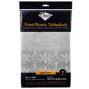 Disposable 1 White & Silver Rectangular Tablecloth 138x274cm - Printed 