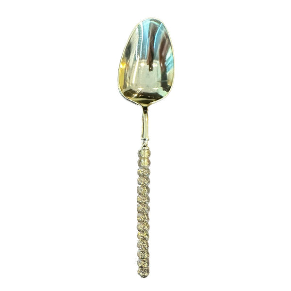 Disposable 12 Gold Glitter & Gold Reusable Plastic Spoons - Pearl 