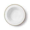 Disposable 10 White & Gold Reusable Plastic Soup Bowl 400ml - Beaded 