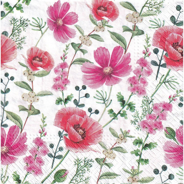 Disposable 20 Pink Napkin 33x33cm - Raspberry Flower 