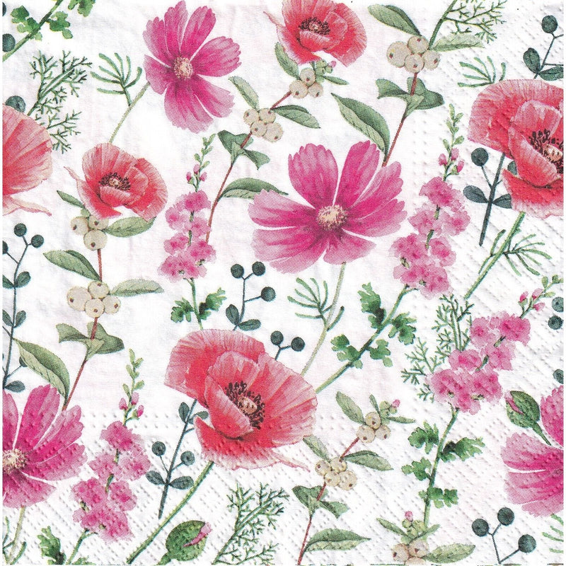 Disposable 20 Pink Napkin 33x33cm - Raspberry Flower 