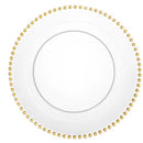 Disposable 2 Transparent & Gold Reusable Plastic Charger Plate 33 Cm - Beaded 
