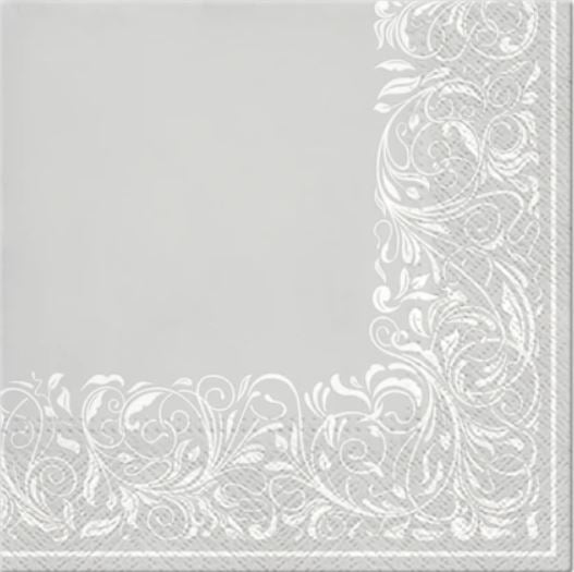 Disposable 20 Silver Napkin 33x33cm - Elegant Tangle Silver 