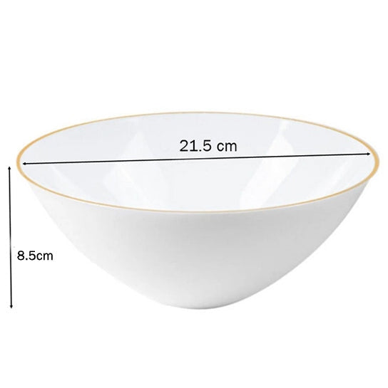 Disposable 1 White & Gold Reusable Serving Bowl - Curve 