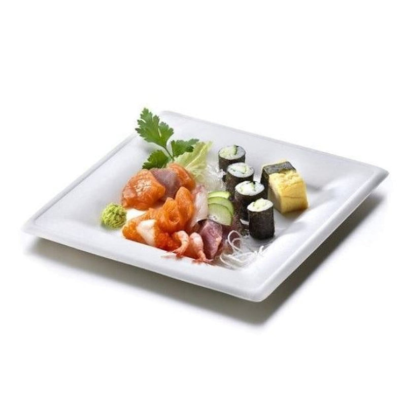 Disposable 18 White Square Reusable Sugarcane Plate 26cm - Bio 