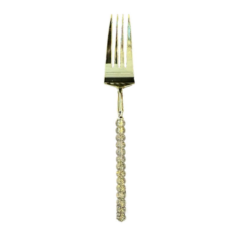 Disposable 12 Gold Glitter & Gold Reusable Plastic Forks - Pearl 