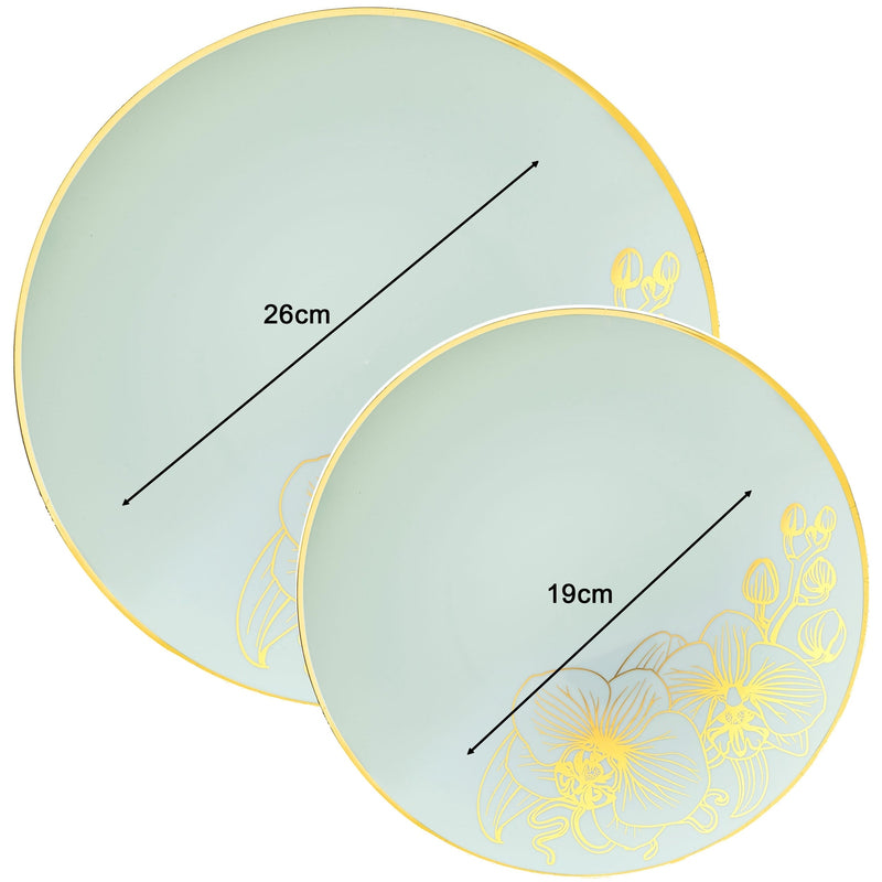 Disposable 32 Turquoise & Gold Reusable Plastic Combo Plate - Orchid 