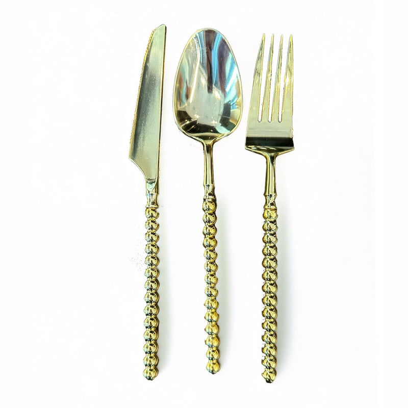 Disposable 12 Gold Reusable Plastic Spoons - Pearl 