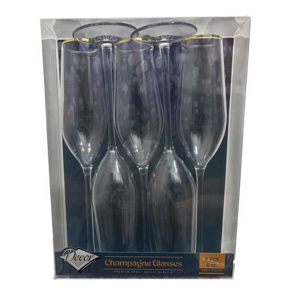 Disposable 5 Transparent & Gold Reusable Champagne & Cocktail Cups - Line 