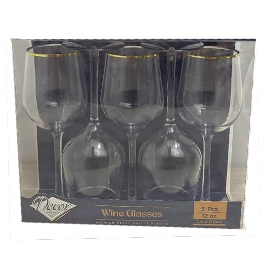 5 Transparent & Gold Reusable  Wine Cups  - Line