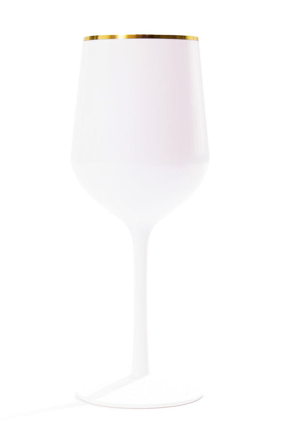 5 White & Gold Reusable  Wine Cups  - Line.