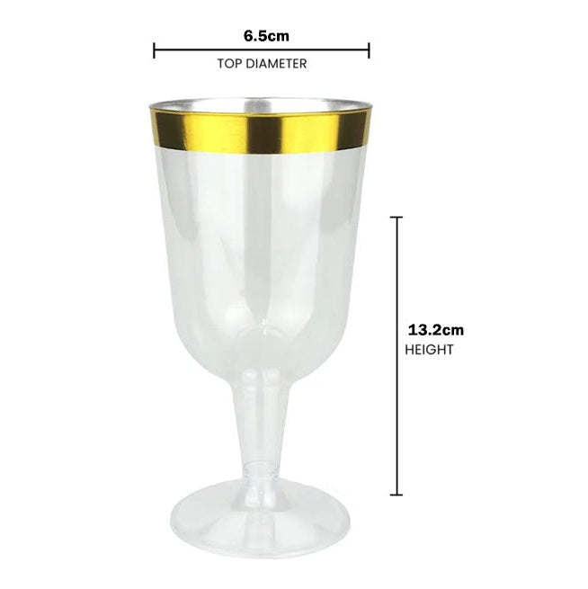 Disposable 10 Transparent & Gold Reusable Plastic Wine Cups - Line 