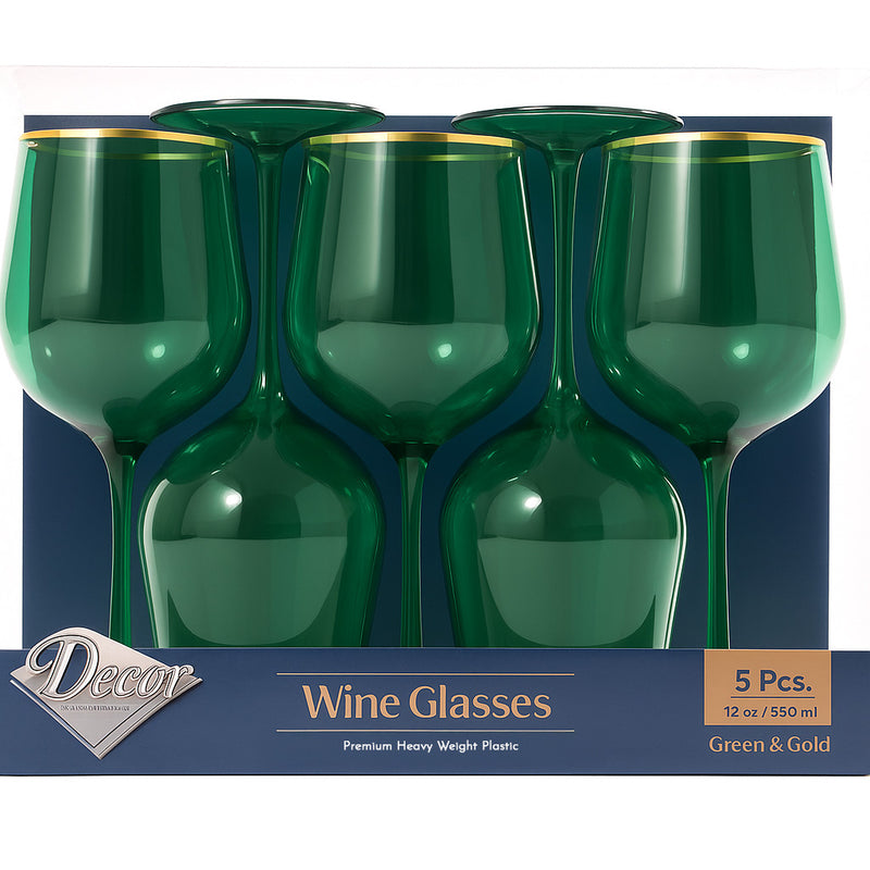 Disposable 5 Green & Gold Reusable Wine Cups - Line. 