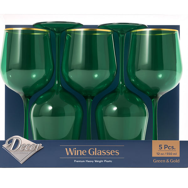 5 Green & Gold Reusable Wine Cups