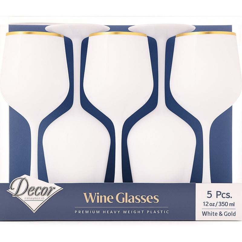 Disposable 5 White & Gold Reusable Wine Cups - Line. 
