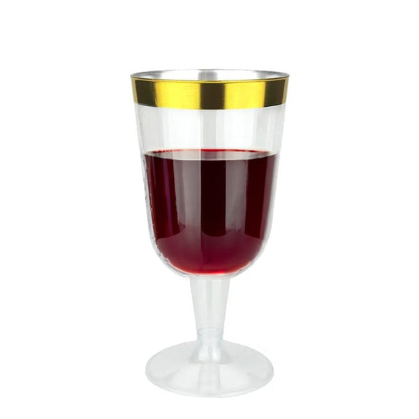 Disposable 10 Transparent & Gold Reusable Plastic Wine Cups - Line 