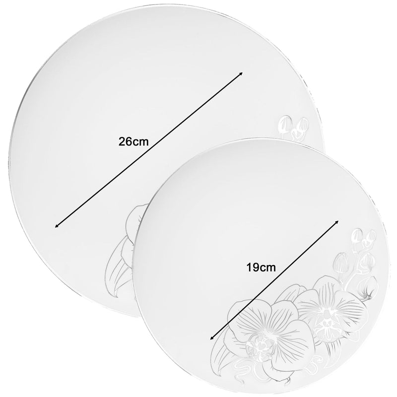 Disposable 32 White & Silver Reusable Plastic Combo Plate - Orchid 