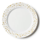 Disposable 10 White & Gold Reusable Plastic Plate 23cm - Pebbled 