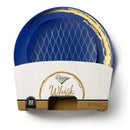 Disposable 32 Blue & Gold Reusable Plastic Dinnerware Set - Whisk 