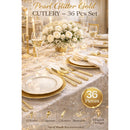 Disposable 36 Gold Glitter & Gold Reusable Plastic Combo Cutlery - Pearl 